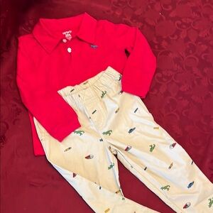 Cater’s Red Kids Shirt with Beige Pants-Dino’s